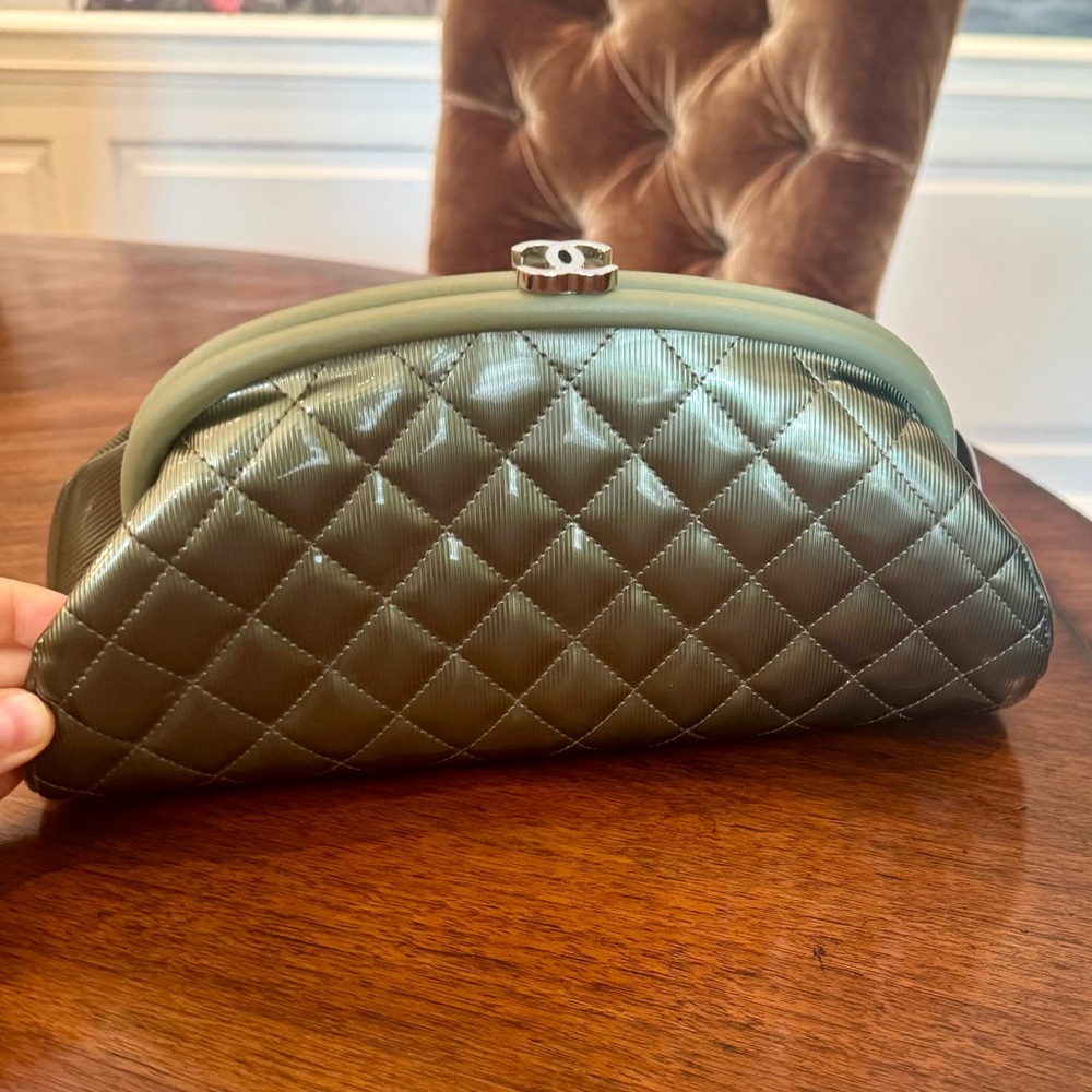 CHANEL Quilted Olive Clutch